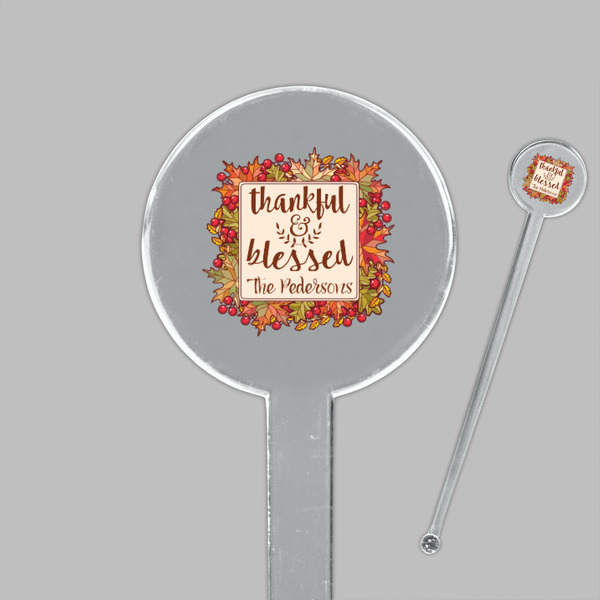 Thankful & Blessed Clear Plastic 7" Stir Stick - Round - Closeup