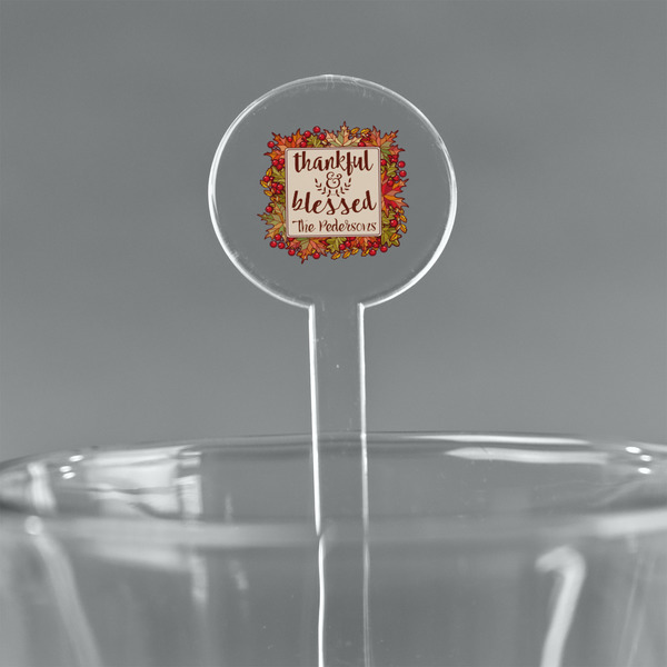 Custom Thankful & Blessed 7" Round Plastic Stir Sticks - Clear (Personalized)
