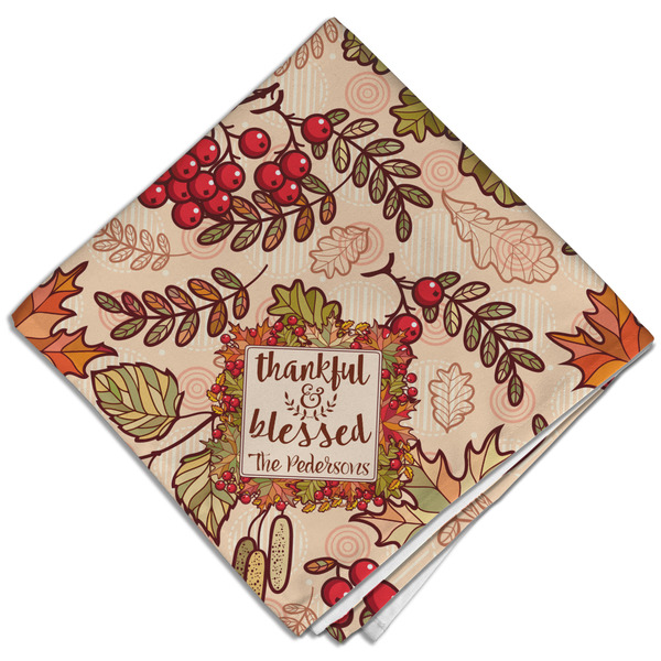 Custom Thankful & Blessed Cloth Dinner Napkin - Single w/ Name or Text