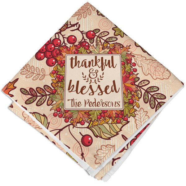 Custom Thankful & Blessed Cloth Cocktail Napkin - Single w/ Name or Text