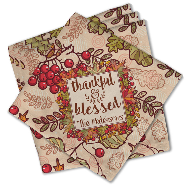 Custom Thankful & Blessed Cloth Cocktail Napkins - Set of 4 w/ Name or Text