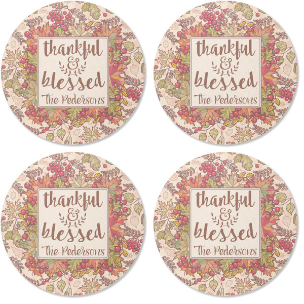 Thankful & Blessed Coaster Round Rubber Back - Apvl