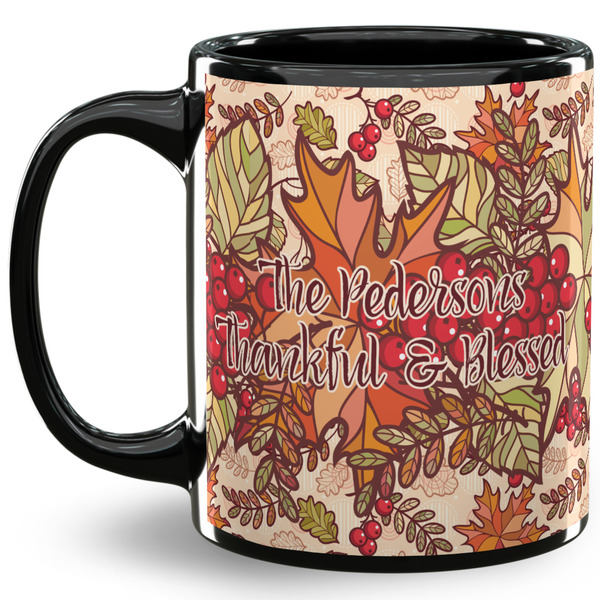 Custom Thankful & Blessed 11 Oz Coffee Mug - Black (Personalized)
