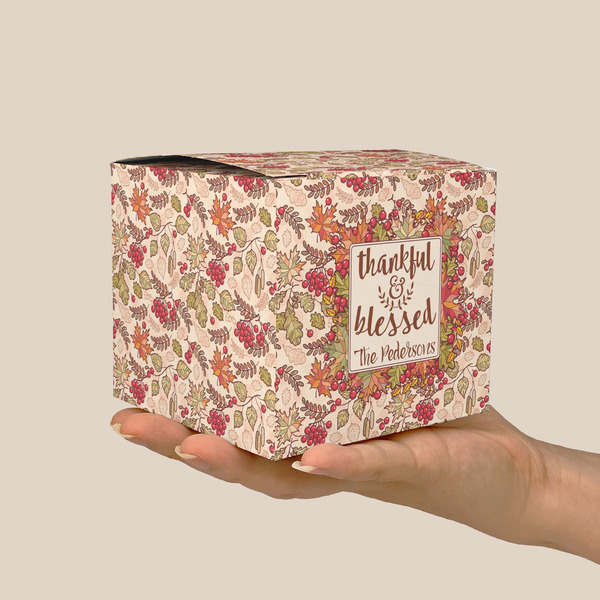 Thankful & Blessed Cube Favor Gift Box - On Hand - Scale View