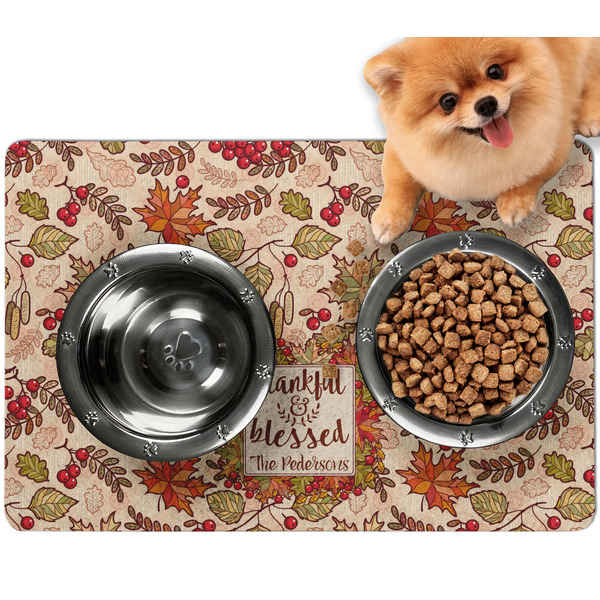 Custom Thankful & Blessed Dog Food Mat - Small w/ Name or Text