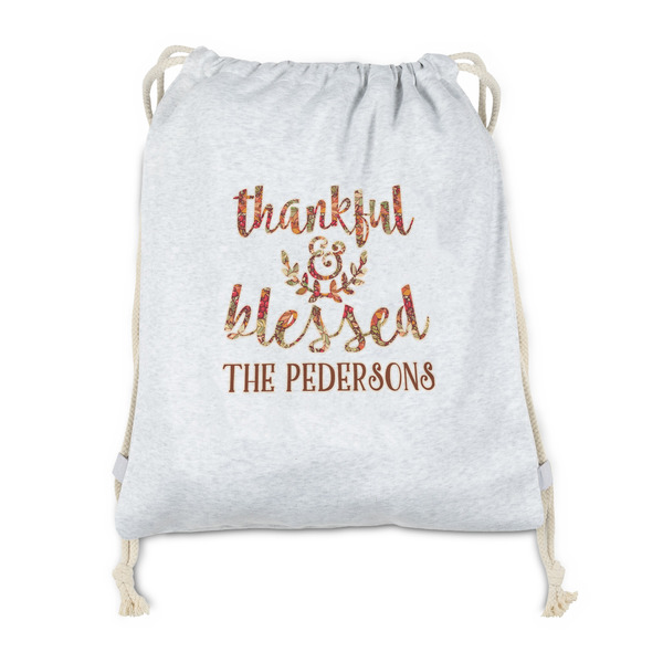 Custom Thankful & Blessed Drawstring Backpack - Sweatshirt Fleece - Double Sided (Personalized)