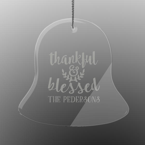 Custom Thankful & Blessed Engraved Glass Ornament - Bell (Personalized)