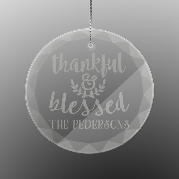 Custom Thankful & Blessed Engraved Glass Ornament - Round (Personalized)