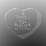 Thankful & Blessed Engraved Glass Ornament - Heart (Personalized)