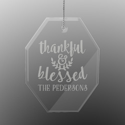 Thankful & Blessed Engraved Glass Ornament - Octagon (Personalized)
