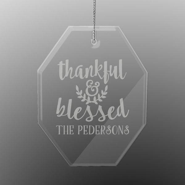 Custom Thankful & Blessed Engraved Glass Ornament - Octagon (Personalized)