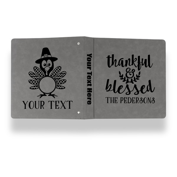 Thankful & Blessed Leather Binder - 1" - Grey - Back Spine Front View