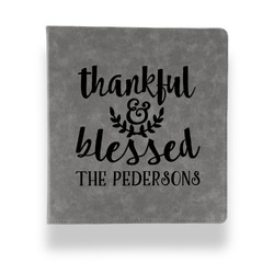 Thankful & Blessed Leather Binder - 1" - Grey (Personalized)