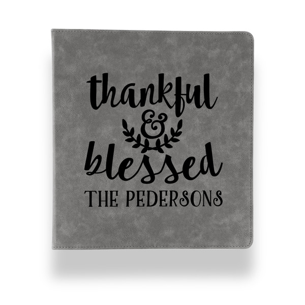 Custom Thankful & Blessed Leather Binder - 1" - Grey (Personalized)