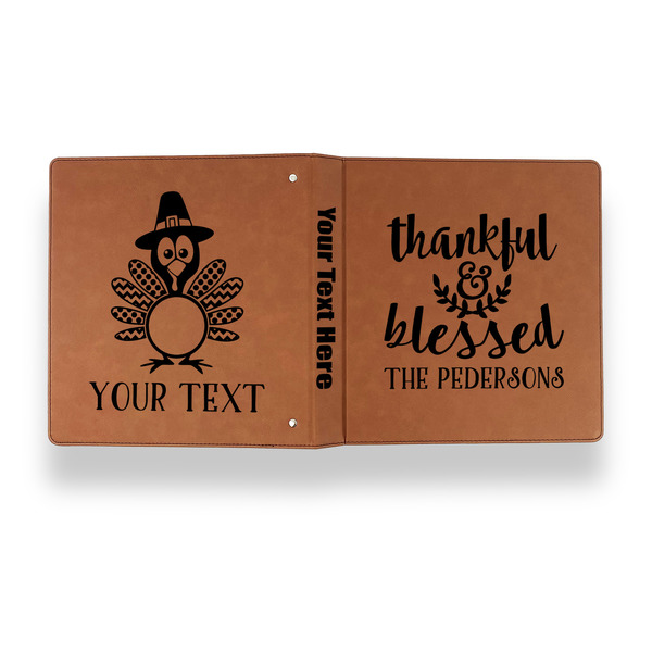 Thankful & Blessed Leather Binder - 1" - Rawhide - Back Spine Front View