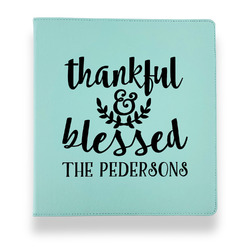Thankful & Blessed Leather Binder - 1" - Teal (Personalized)