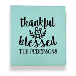 Thankful & Blessed Leather Binder - 1" - Teal (Personalized)