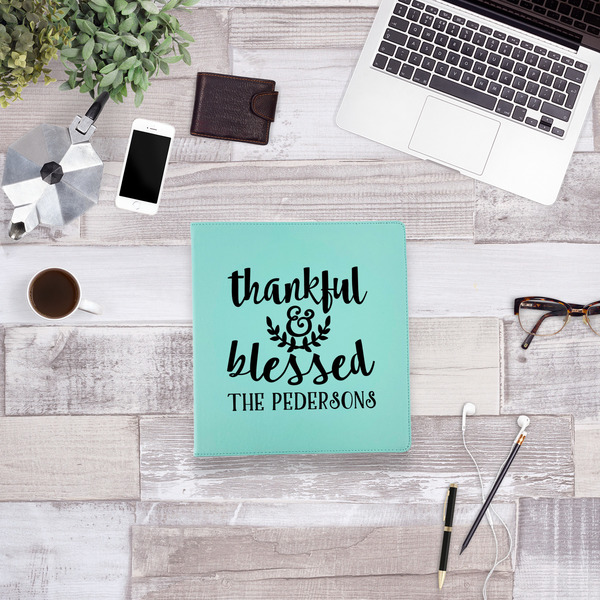 Thankful & Blessed Leather Binder - 1" - Teal - Lifestyle View