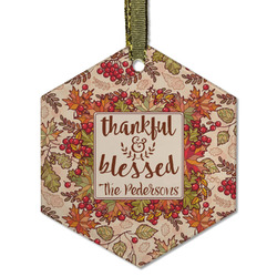 Thankful & Blessed Flat Glass Ornament - Hexagon w/ Name or Text