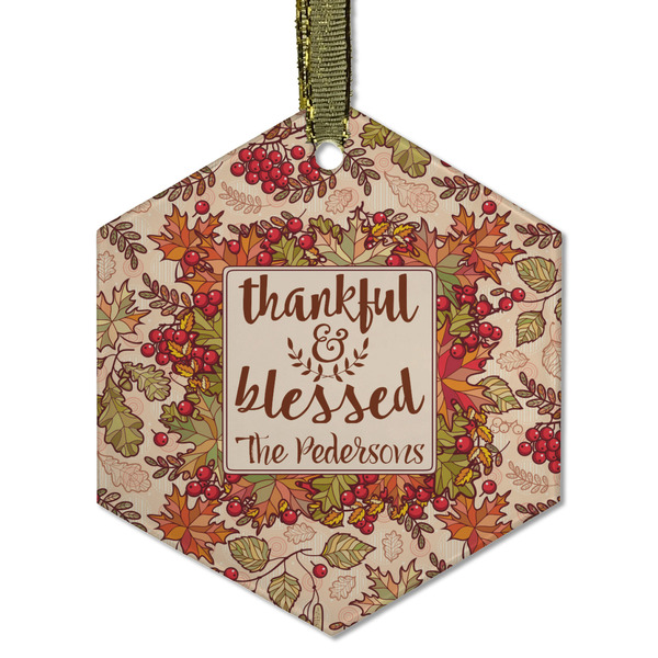 Custom Thankful & Blessed Flat Glass Ornament - Hexagon w/ Name or Text