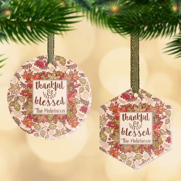 Custom Thankful & Blessed Flat Glass Ornament w/ Name or Text