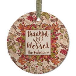 Thankful & Blessed Flat Glass Ornament - Round w/ Name or Text