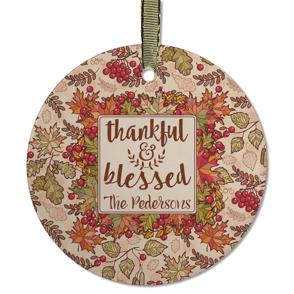 Custom Thankful & Blessed Flat Glass Ornament - Round w/ Name or Text