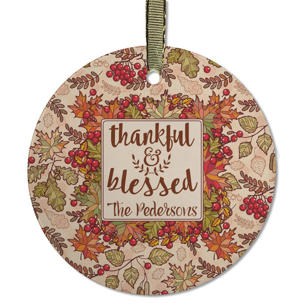 Thankful & Blessed Frosted Glass Ornament - Round