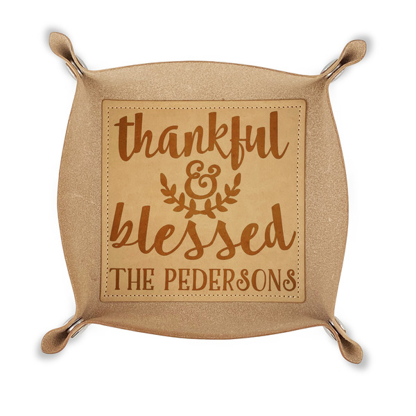 Custom Thankful & Blessed Genuine Leather Valet Tray (Personalized)