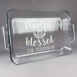 Thankful & Blessed Glass Baking Dish with Truefit Lid - 13in x 9in (Personalized)