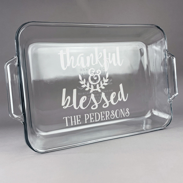 Custom Thankful & Blessed Glass Baking and Cake Dish (Personalized)