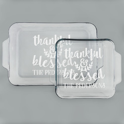 Thankful & Blessed Set of Glass Baking & Cake Dish - 13in x 9in & 8in x 8in (Personalized)