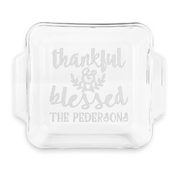 Thankful & Blessed Glass Cake Dish with Truefit Lid - 8in x 8in (Personalized)