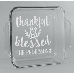 Thankful & Blessed Glass Cake Dish - 8in x 8in (Personalized)