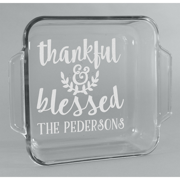 Custom Thankful & Blessed Glass Cake Dish - 8in x 8in (Personalized)