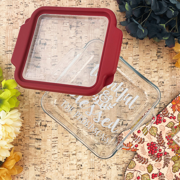 Thankful & Blessed Glass Cake Dish - LIFESTYLE (8x8)