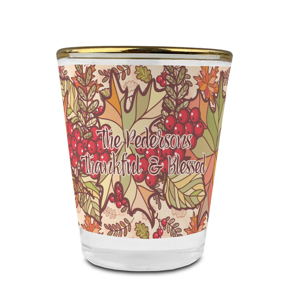 Thankful & Blessed Glass Shot Glass - With gold rim - FRONT