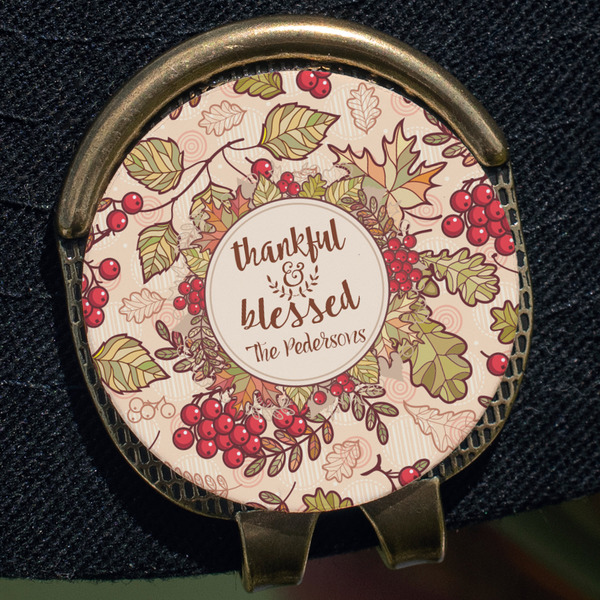 Thankful & Blessed Golf Ball Marker Hat Clip - Gold - Close Up