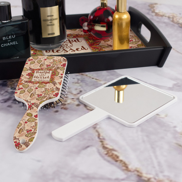 Thankful & Blessed Hair Brush - With Hand Mirror