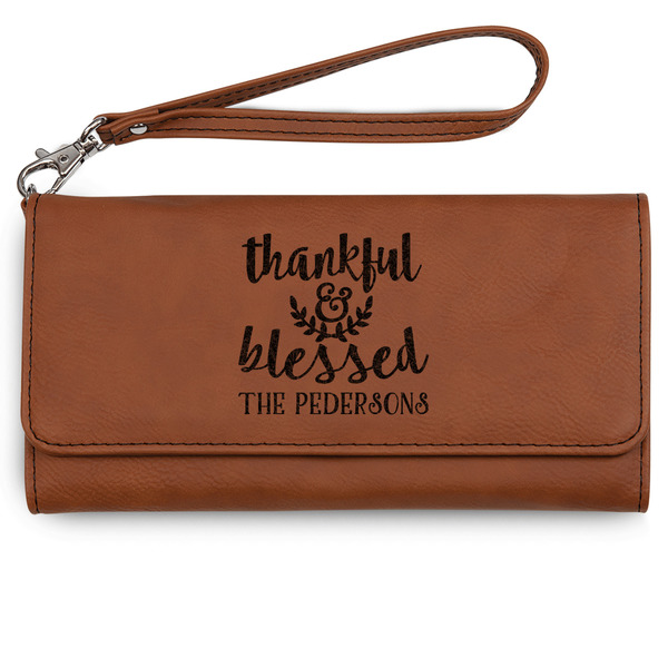 Custom Thankful & Blessed Ladies Leatherette Wallet - Laser Engraved - Rawhide (Personalized)
