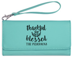 Thankful & Blessed Ladies Leatherette Wallet - Laser Engraved- Teal (Personalized)
