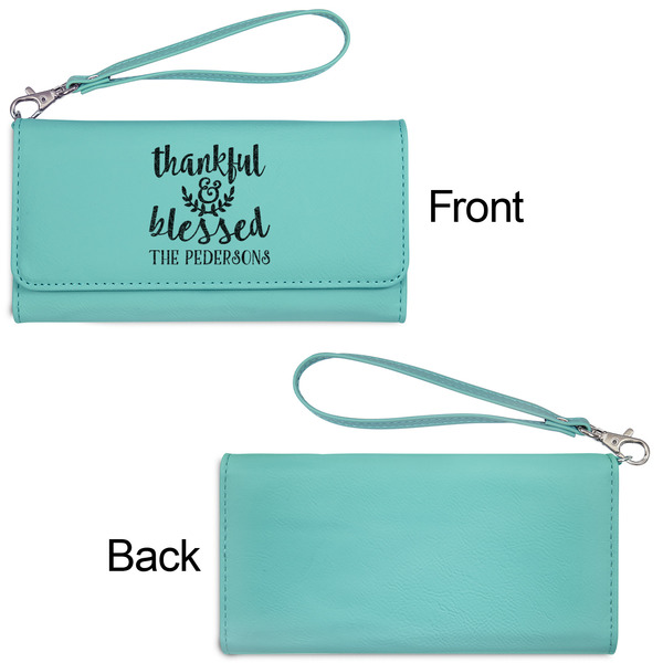 Thankful & Blessed Ladies Wallets - Faux Leather - Teal - Front & Back View