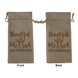 Thankful & Blessed Large Burlap Gift Bag - Front & Back (Personalized)