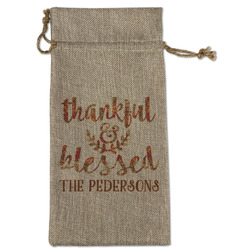 Thankful & Blessed Large Burlap Gift Bag - Front (Personalized)