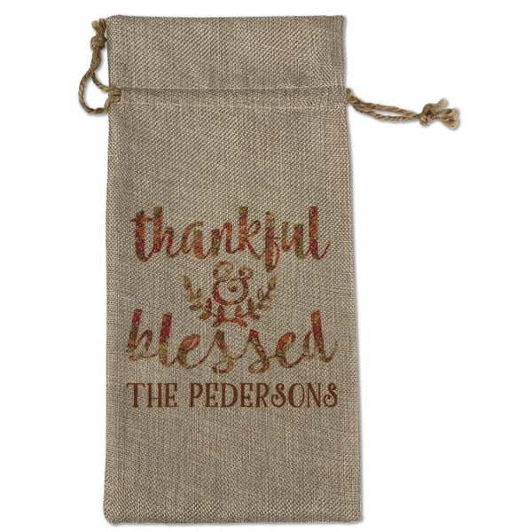 Custom Thankful & Blessed Large Burlap Gift Bag - Front (Personalized)