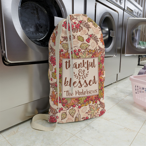 Thankful & Blessed Large Laundry Bag - In Context