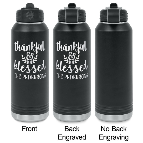 Thankful & Blessed Laser Engraved Water Bottles - 2 Styles - Front & Back View