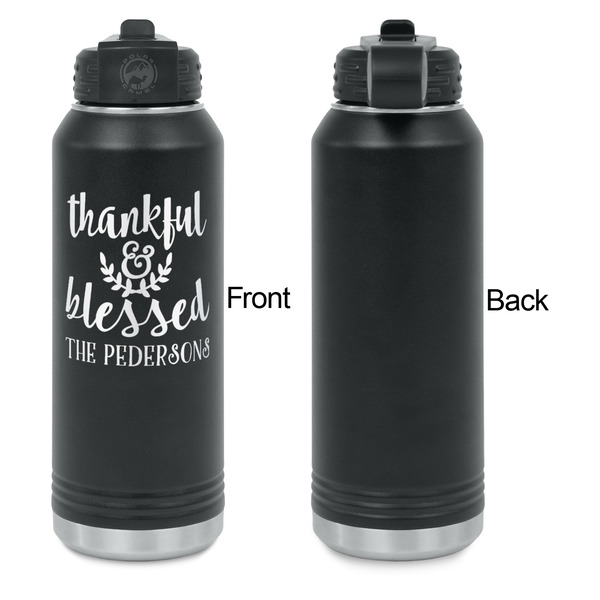 Thankful & Blessed Laser Engraved Water Bottles - Front Engraving - Front & Back View