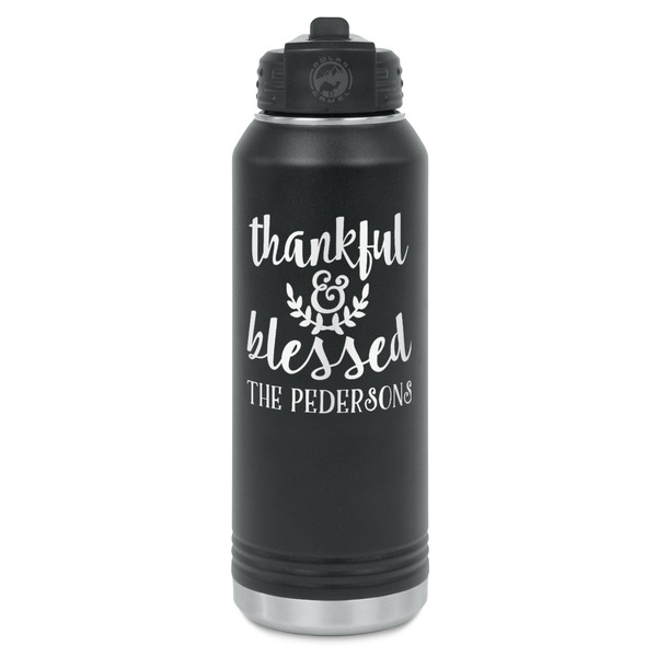Custom Thankful & Blessed Water Bottle - Laser Engraved - Front (Personalized)