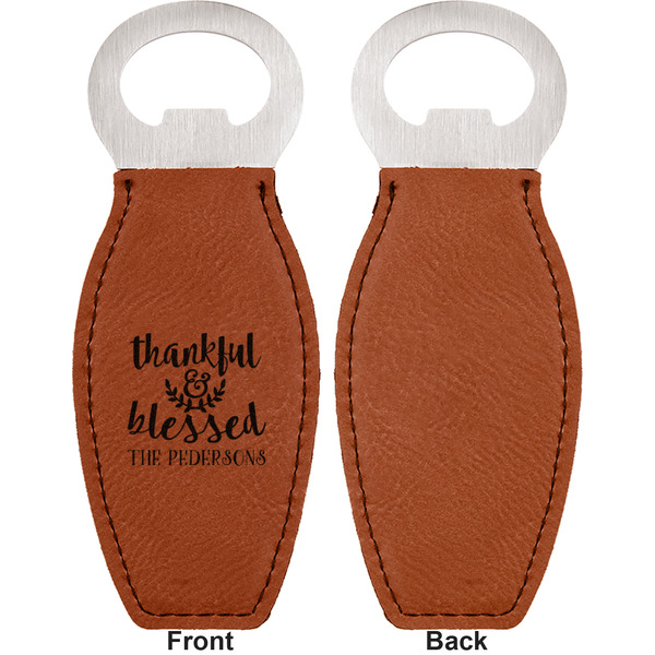 Thankful & Blessed Leather Bar Bottle Opener - Front and Back (single sided)
